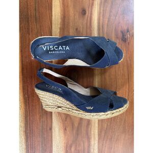 Viscata Llansa Espadrille Canvas Sandal Wedge Slingbacks Navy Blue 39 / 8